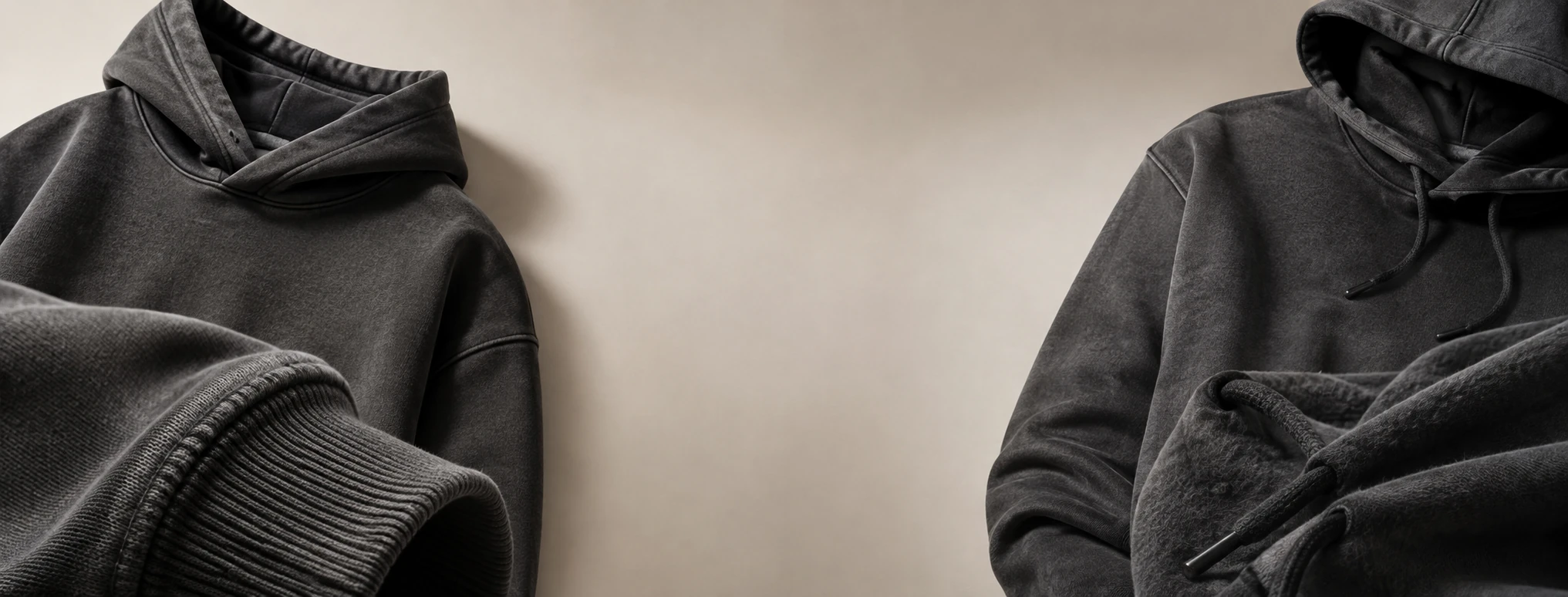 Washed charcoal hoodie fabric and details