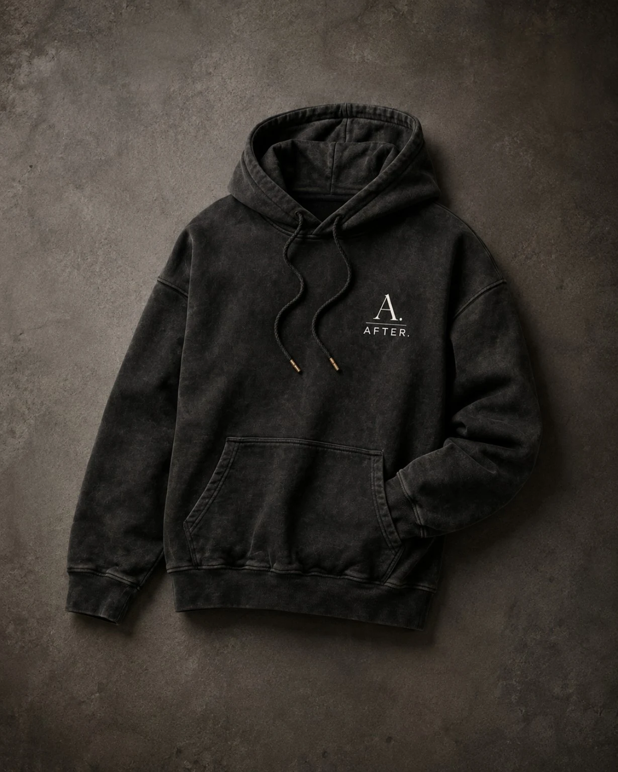 AFTER. washed black front branding development study